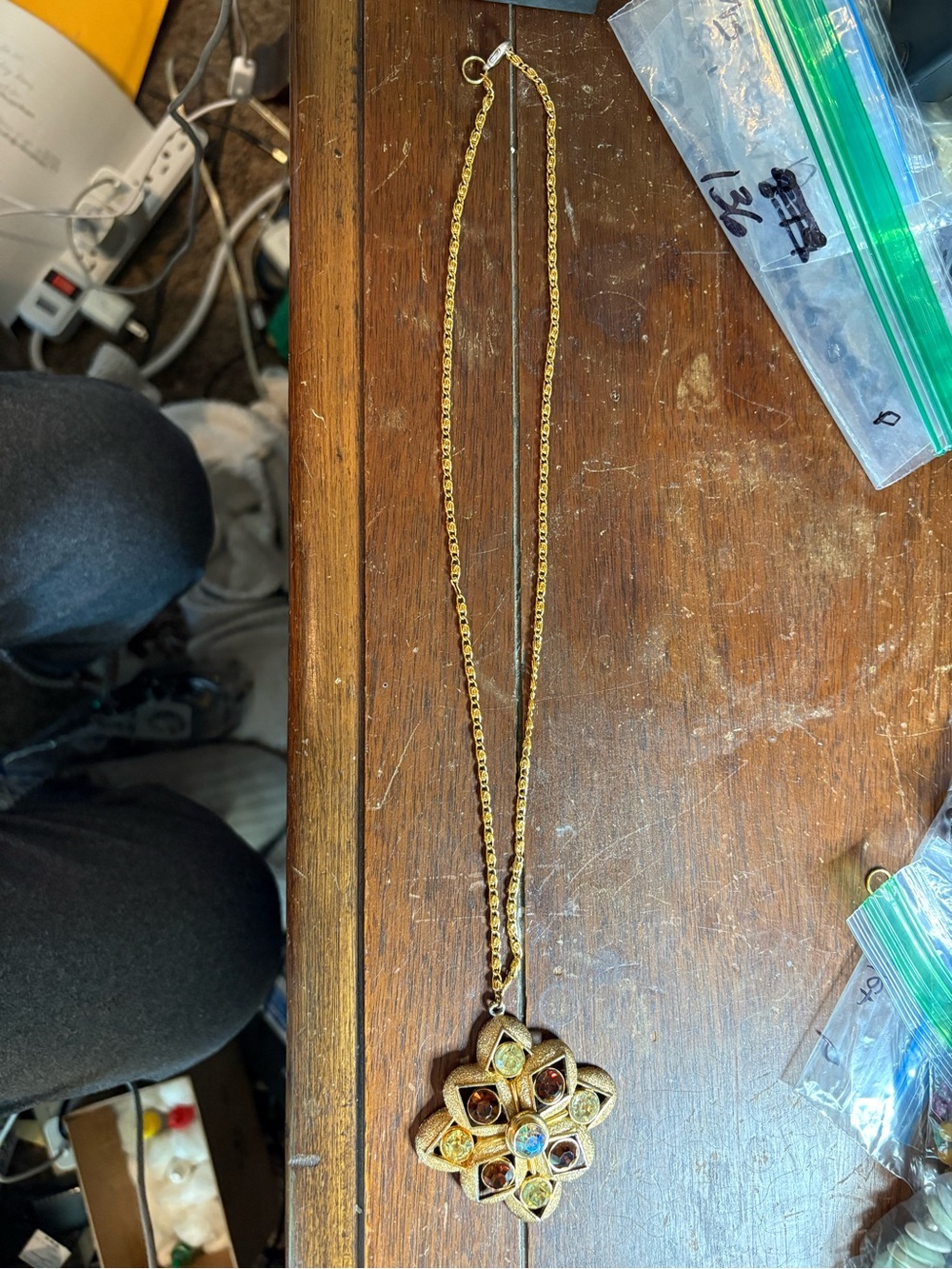 Gold-Tone Multi-Gem Floral Pendant Necklace - Women Jewelry 14 Inch